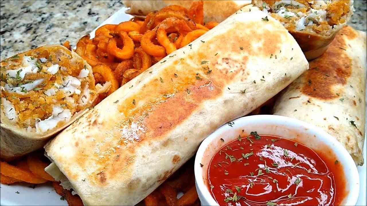 Baja-Style Fish Burrito with Beer-Battered Cod, Slaw & Chipotle Crema - Fish